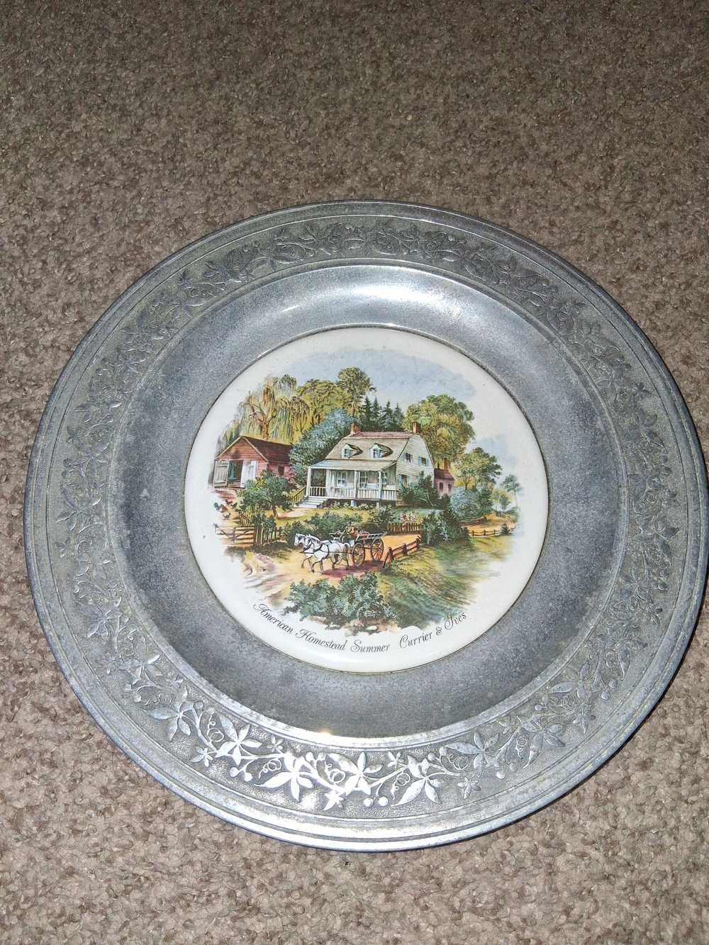 Vintage Currier & Ives American Homestead Summer Pewter Plate 10.5"